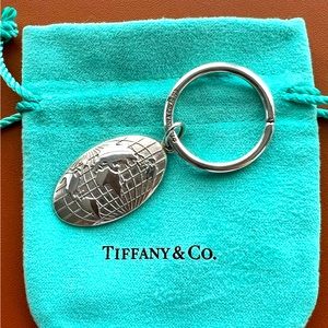 Tiffany solid Silver Oval World Tag Key Chain Ring excellent